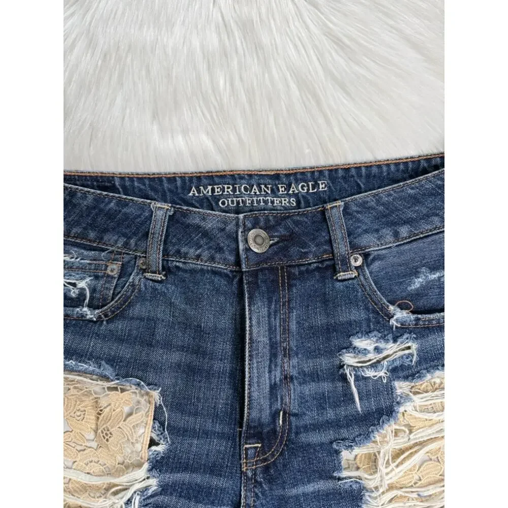 American Eagle Lace Pockets High Rise Festival Denim Cut Offs